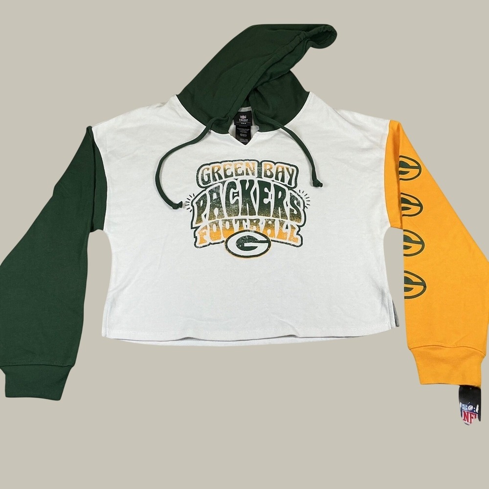 Green Bay Packers Girls Crop Hoodie Medium 7/9 NFL Team Apparel NWT